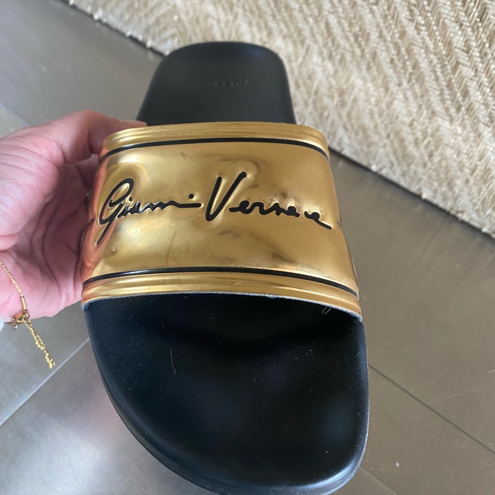 Versace gold leather slides